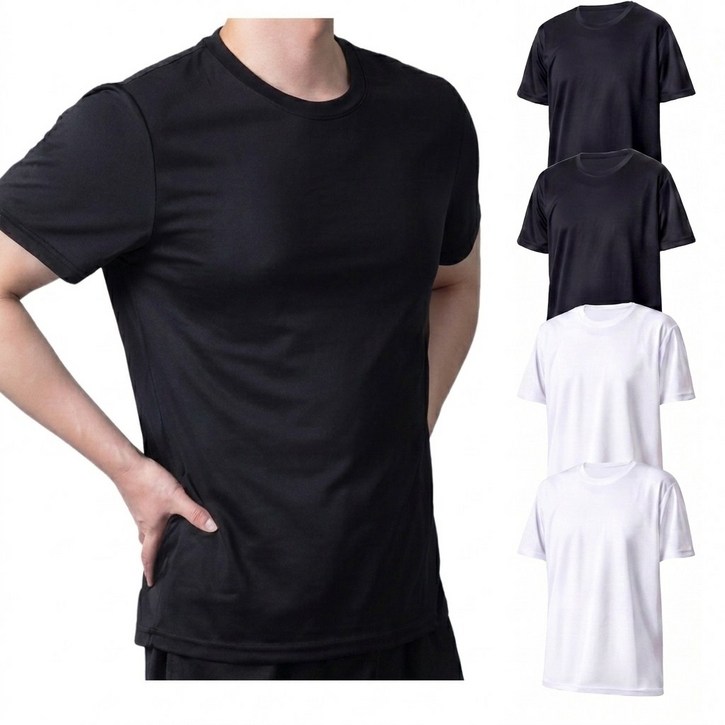 레오렉스 스포츠 기능성 냉감 드라이 무지 라운드 반팔 4장 세트