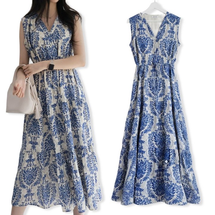 메리앤유 여름휴가용 랩스타일 나시원피스 휴양지 비치웨어