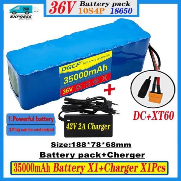 Ebike 전기 자전거 BMS 배터리 팩 XT60 플러그 포함 36V 10S4P 35Ah 500W 고전력 배터리 42V 35000mAh