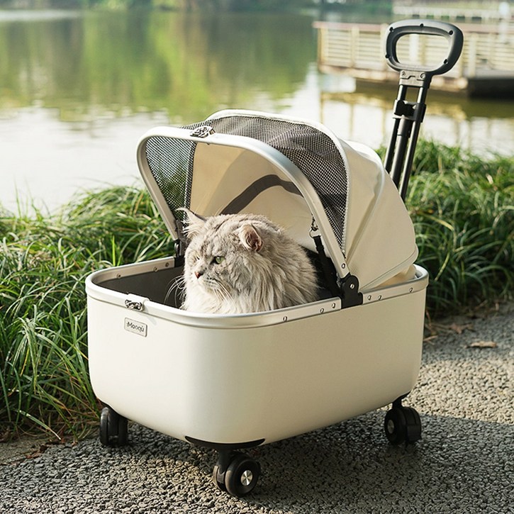 Zaxnouvi 강아지 유모차 초경량 카본 오픈형 반려동물 외출 이동 카트, 1개, 화이트