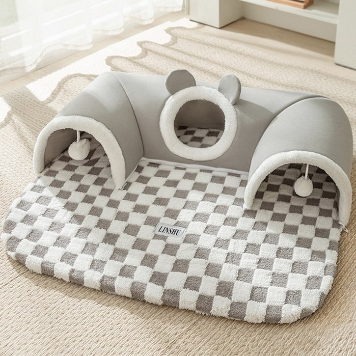 LINSHU 놀이 수면 2in1 고양이 터널 숨숨집 분리 가능 LINSHU 놀이 수면 2in1 고양이 터널 숨숨집 분리 가능
