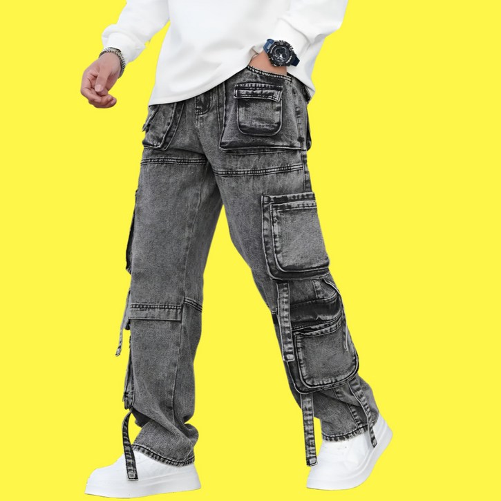 남성용 캐주얼 와이드레그 진  레이온 혼방  신축성 없는 데님 포켓 세탁기 사용 가능 사계절 내내 완벽함