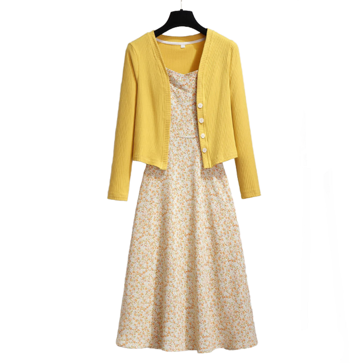 에쥬아 플라워 나시원피스 세트 바캉스룩 꾸안꾸 니트가디건끈나시원피스 투피스