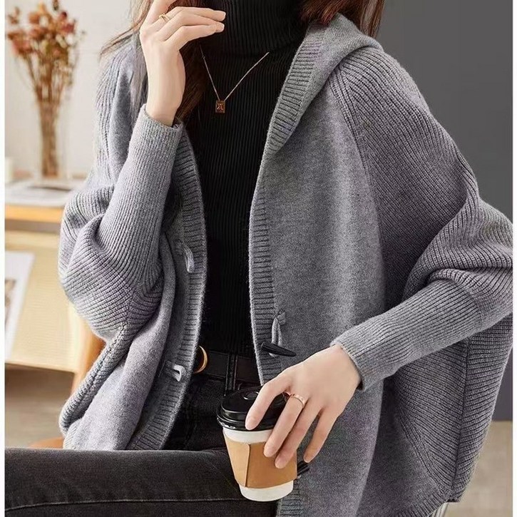 Siemzon 여성 니트 후드 와이드 가오리핏 니트 가디건