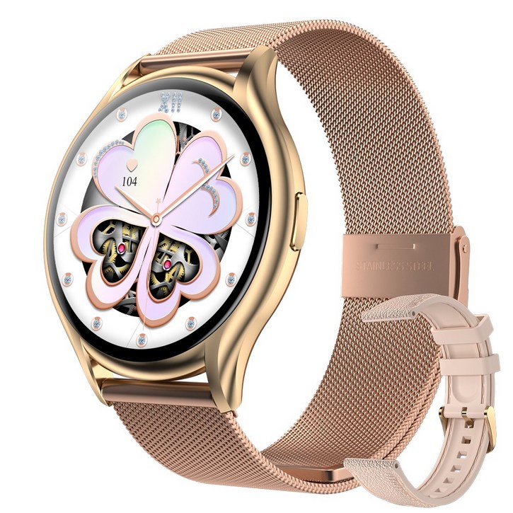 Wapik 블루투스 통화 스마트워치 Y2 AMOLED 초슬림 패션시계, GPS + 블루투스, 3.6cm, 골드