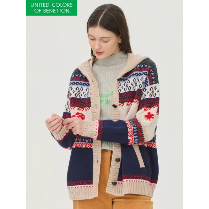 베네통 자카드 후드 니트 가디건 BAKCA9561IC 2503934