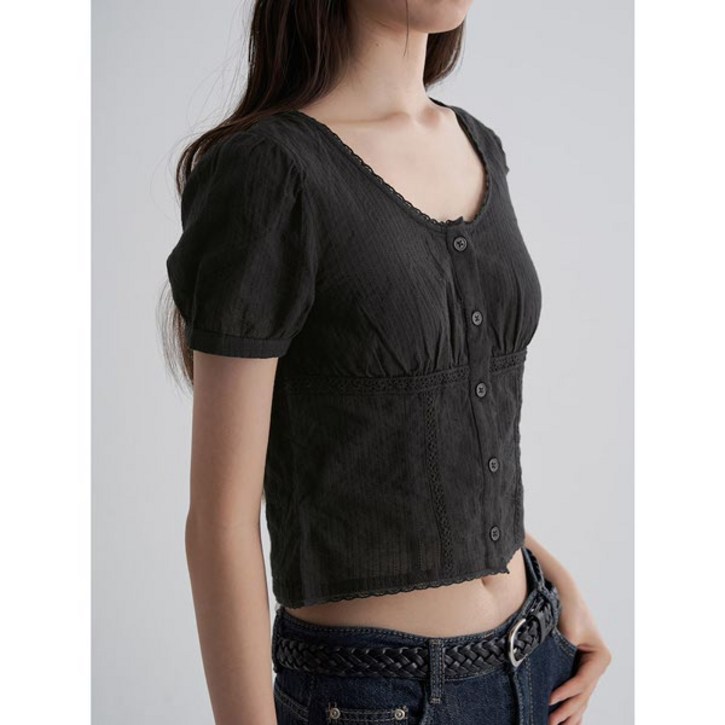 에잇세컨즈 아일렛 반소매 블라우스 블랙 355765LY45