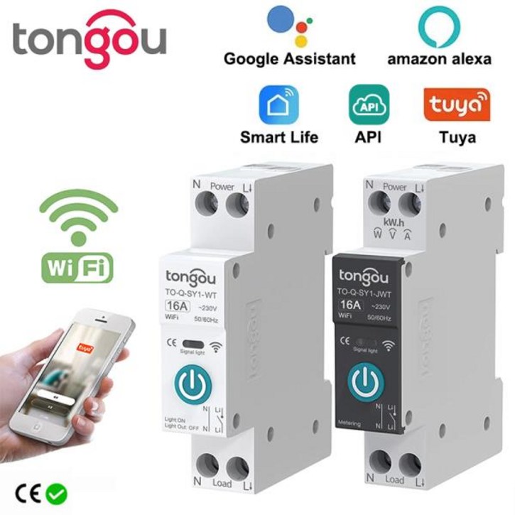 Tuya-Wifi 스마트 회로 차단기 스위치 계량 63A1P Din 레일 원격 제어, 스마트 홈 스마트 라이프 앱 타이머 모듈 TONGOU