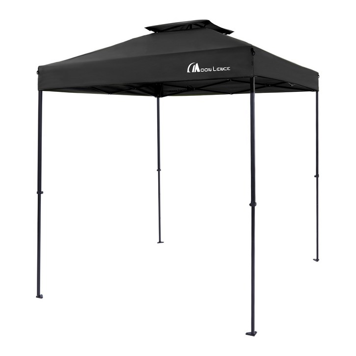 MOON LENCE 원터치 타프 사각 캠핑 타프 방수 타프 그늘막 타프 시스템 파고라 3단 고도 조절 자외선 차단 UPF50 조립 간단 UV타프막 스틸프레임, 검은색
