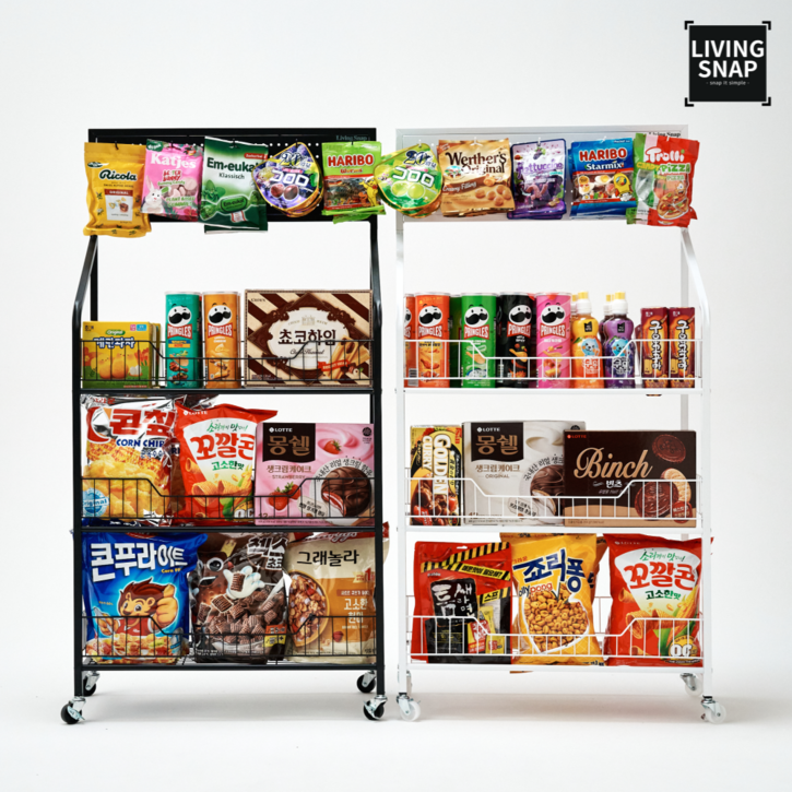 리빙스냅 이동식 철제 간식 매대 펜트리 선반 3단, 1개, 화이트