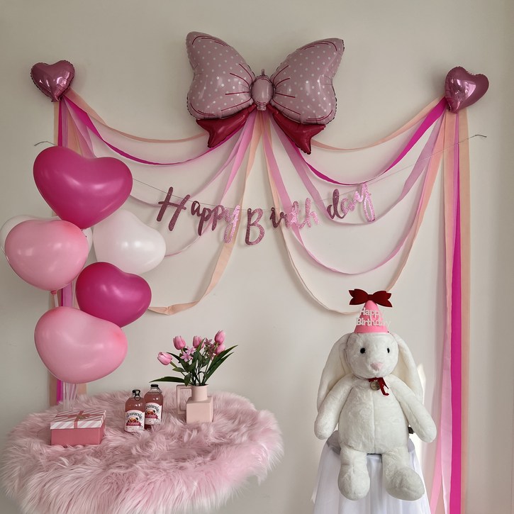 하피블리 핑크 하트 풍선 여자 생일 파티 용품 세트, 생일파티(핑크) 6