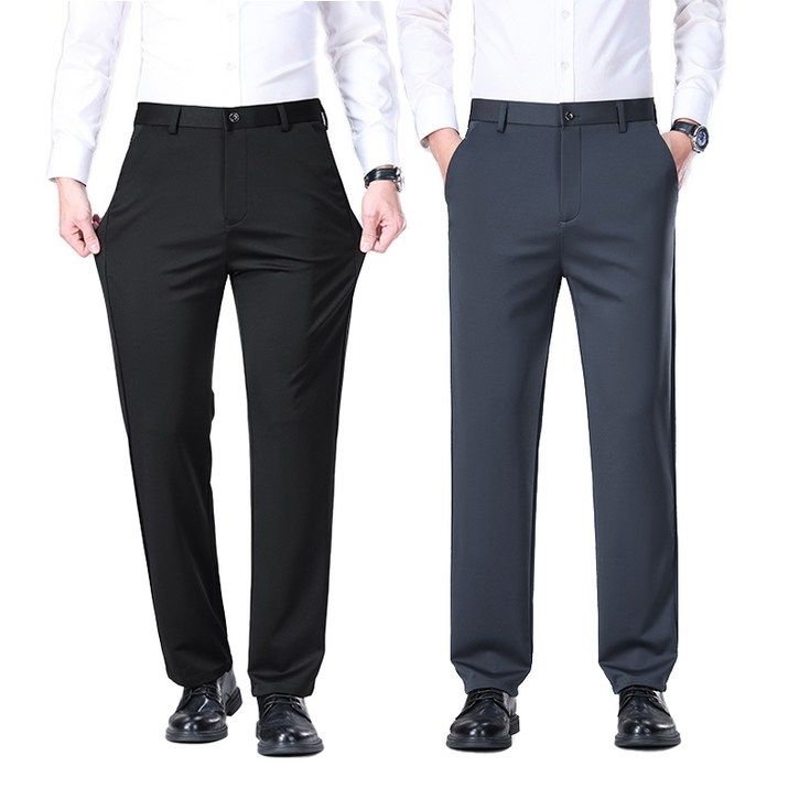 남성 정장바지 2장 여름용 검정 스판 슬랙스 바지  세미와이드 빅사이즈 남자 구김없는 작업복바지 범록 (516)