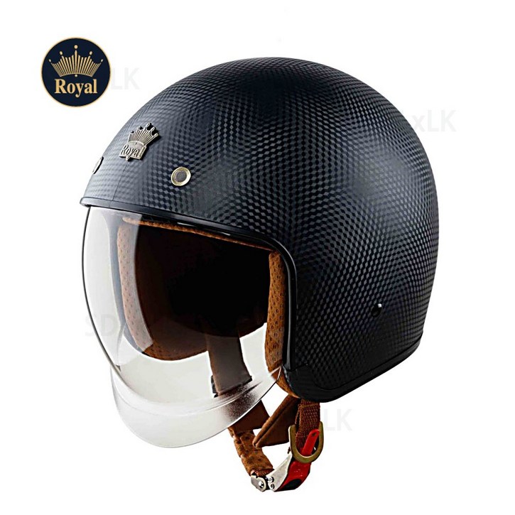 로얄헬멧 오픈페이스 M139 바이크 헬멧 무광 카본 패턴 블랙 빈티지 하이바 레트로 클래식 텐덤 안전 인증 (기본 쉴드 포함)