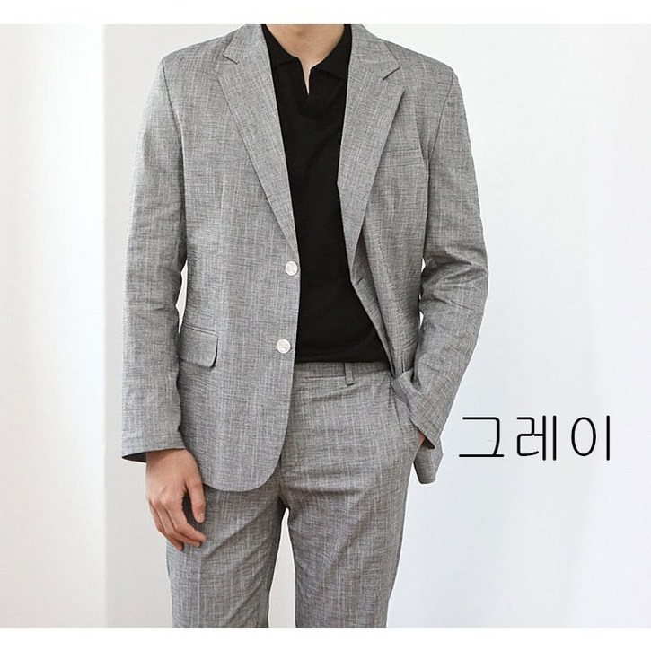[제이웰]남자 봄 여름 고퀄 린넨 스판 시원한 쿨 셋업 정장 수트 자켓