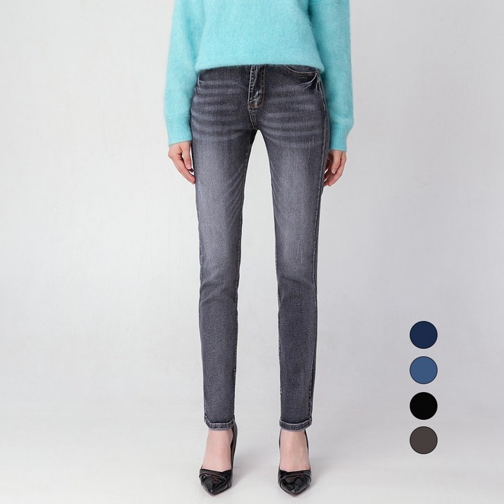 엘블로썸 여성 겨울기모 스판좋은 히든밴드 슬림일자 청바지 [기본/롱]