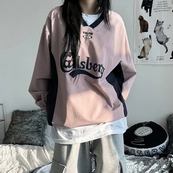 메이킹유 아노락 브이넥 스트링 블록코어 WB5153애머린맨투맨