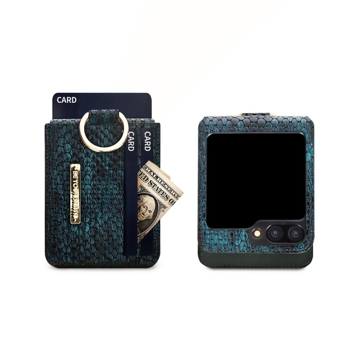 비유어산타 블랙맘바 갤럭시 Z플립 링 지갑 이태리가죽 힌지보호 카드 수납 휴대폰 케이스