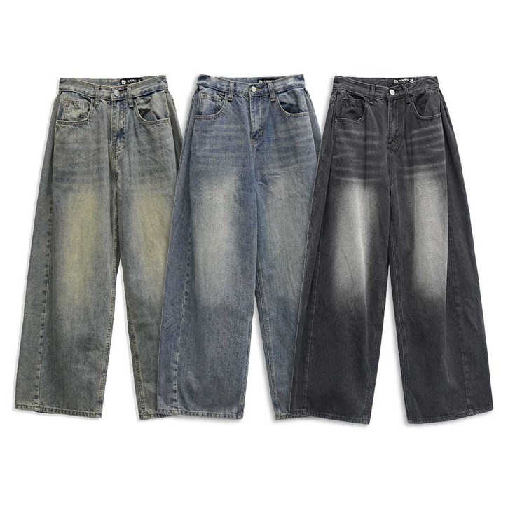 [키140/키150/키160] [자체제작] 키키코 폴딩핀턱와이드데님팬츠 와이드 청바지 여성 키작녀 봄 가을