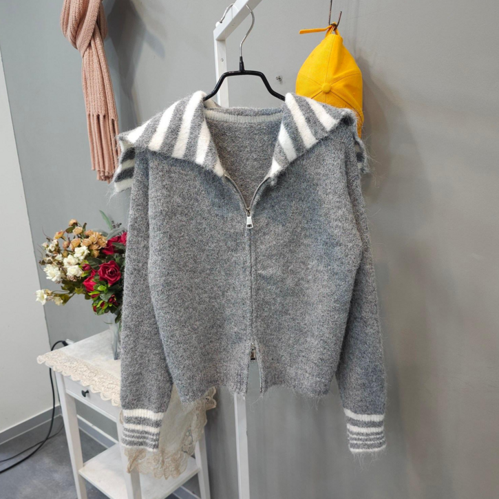 세라 와이드숄더 단가라 니트 집업 가디건