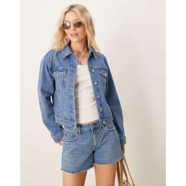 ASOS DESIGN 미드워시 블루 데님 웨스턴 재킷 ASOS DESIGN 미드워시 블루 데님 웨스턴 재킷