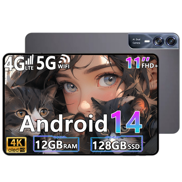 태블릿PC 11인치 안드로이드14 12GB+128GB 확장지원 4K OLED 대화면 12000mAh 배터리  WiFi+셀룰러 인강용 영상용  가성비 태블릿