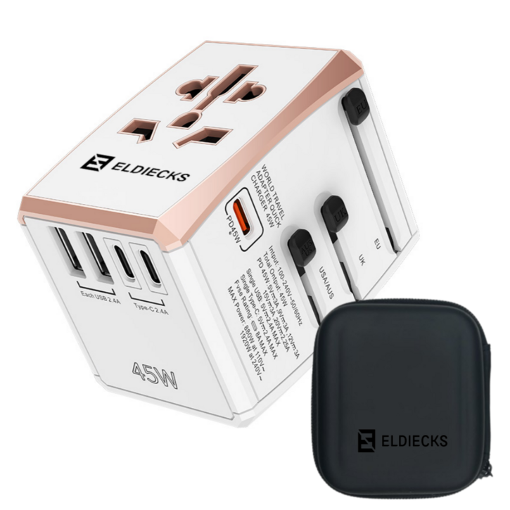 엘디엑크스 5포트 고속충전 PD45W 해외 여행용 멀티 플러그 어댑터, 1개 엘디엑크스 5포트 고속충전 PD45W 해외 여행용 멀티 플러그 어댑터, 1개