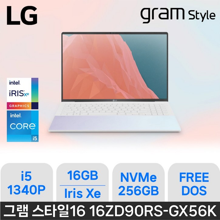 LG전자 그램 스타일16 16ZD90RS-GX56K, 16ZD90RS-GX56K, Free DOS, 16GB, 256GB, White