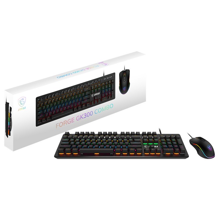 MSI FORGE GK300 유선 키보드 마우스 세트 기계식 청축 컴퓨터 게임용 사무용, 일반형, 블랙, MSI FORGE GK300 콤보 기계식