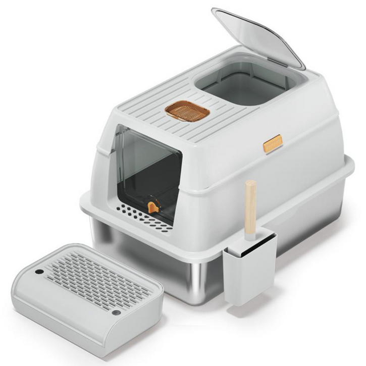 나미펫 고양이 스테인리스 K3-1타입 밀폐식 대형 화장실, 1개, 라이트 그레이