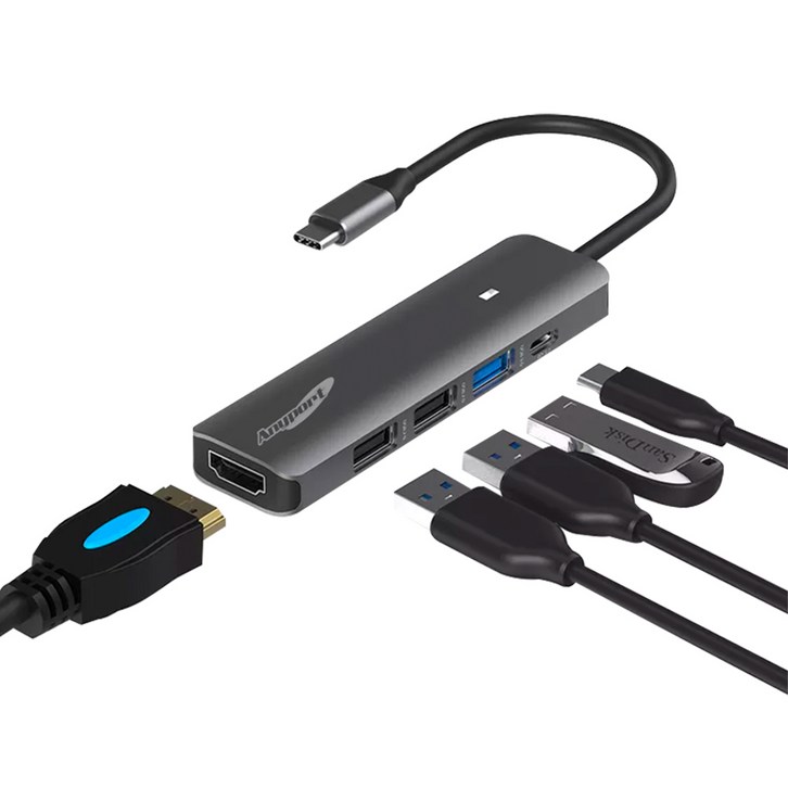 애니포트 5포트 C타입 맥북 삼성 덱스 미러링 멀티포트 USB 허브 APTC51PH, 혼합색상, 1개