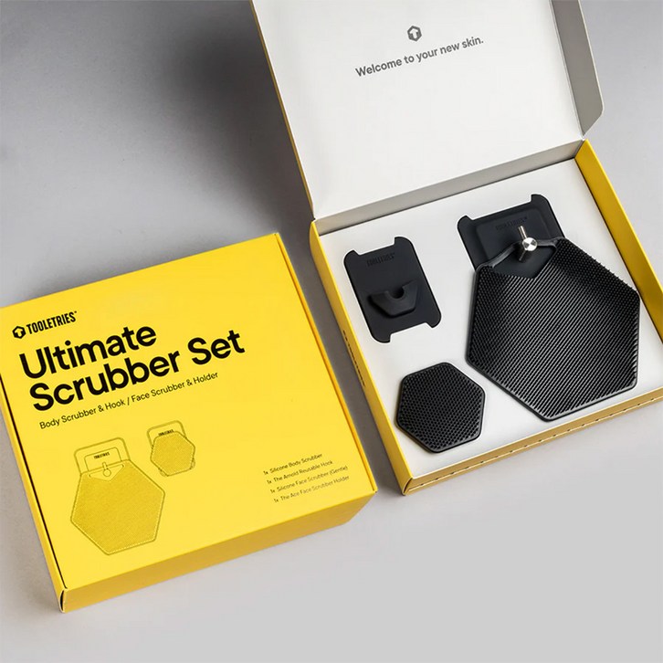 Tooletries 툴레트리스 얼티메이트 스크럽 set 다크그레이바디스크럽, 페이스스크럽, 페이스스크럽 홀더, 다용도후크 구성, 1세트