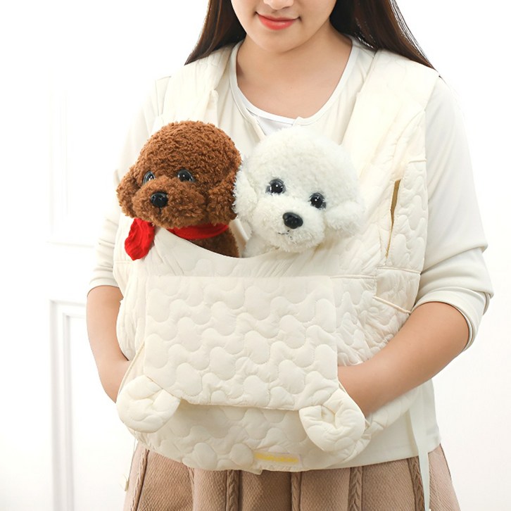 이더커머스 강아지 앞가방 포대기 이동가방, 아이보리