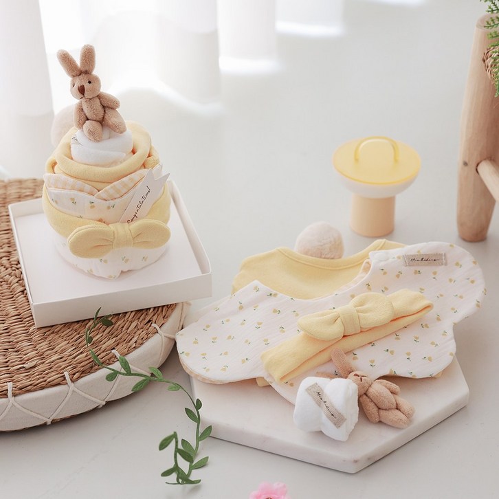 출산백일선물 우이동금손 블레스 아기옷 케이크 5종세트선물포장