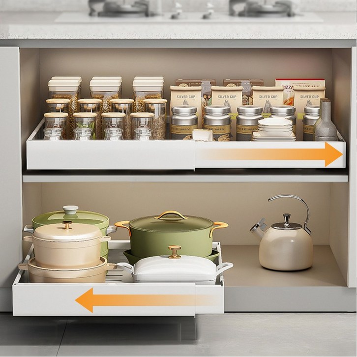 존글로벌 길이조절 슬라이드 인출식 레일 서랍형 하부장 선반