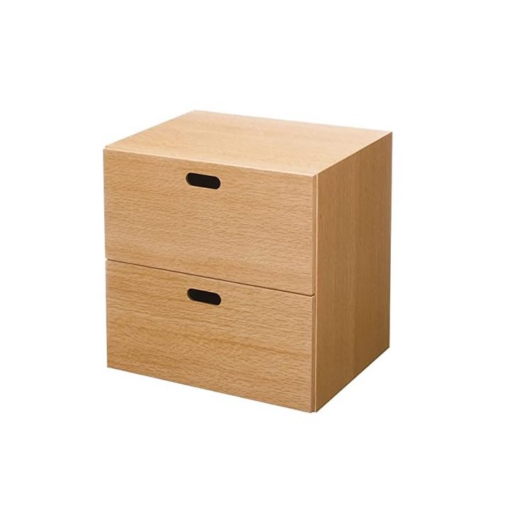 무인양품 스태킹 체스트 폭 37×깊이 28×높이 37cm 서랍 2단 오크재 베니어판 12381143