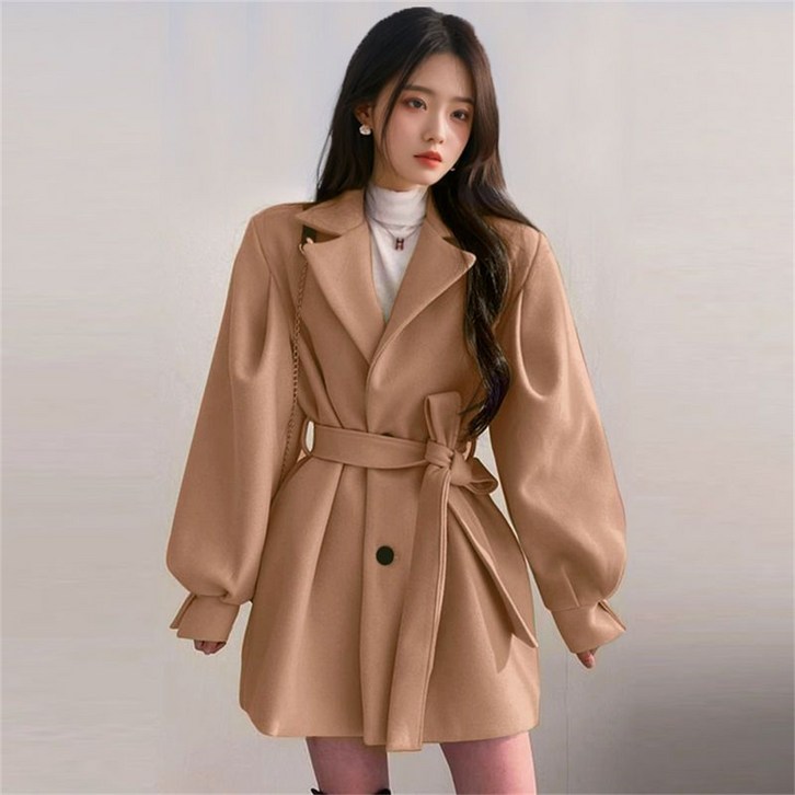 besteffie 여성코트 봄 가을 카락넥 루즈핏 싱글 패션 빅사이즈 베이직 겨울 중년여성 모직숏코트 C88