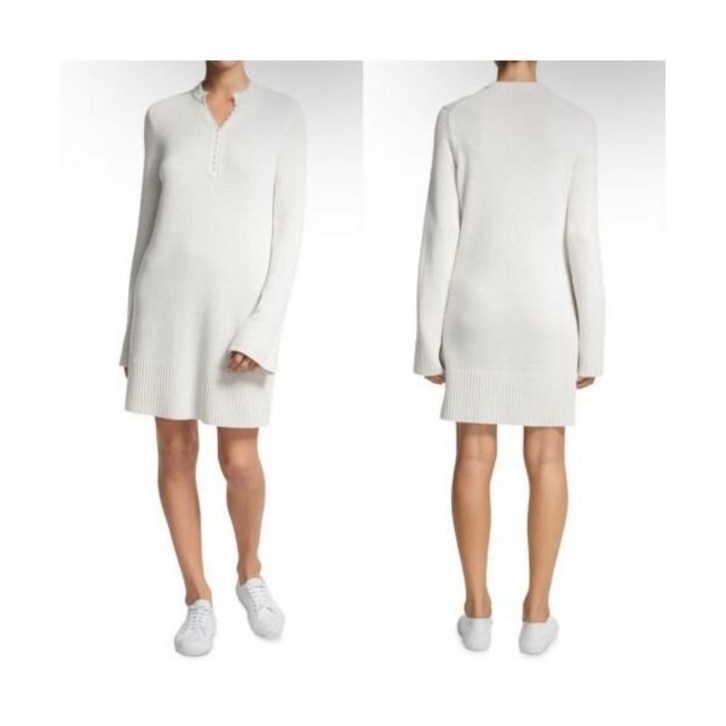 THEORY 100 캐시미어 아이보리 헨리 스웨터 긴 소매 스플릿 쇼트 드레스 라지 명품