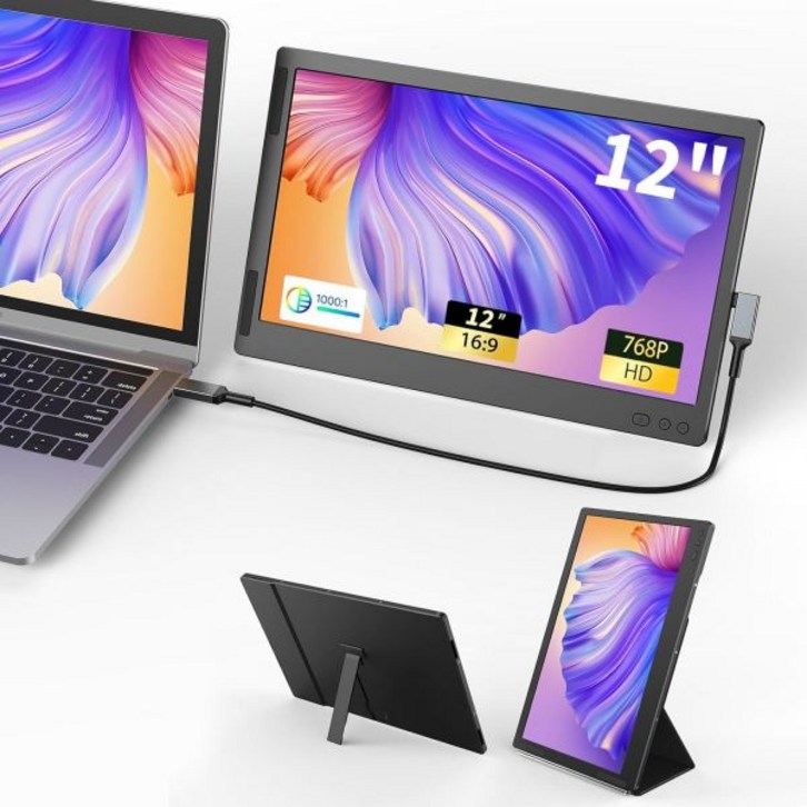 BreezyLife 12인치 노트북 화면 익스텐더 풀 HD IPS 디스플레이 갖춘 노트북용 휴대용 트리플 모니터 듀얼 스피커 타입C/HDMI/USBA 함께하는 플러그 플레이