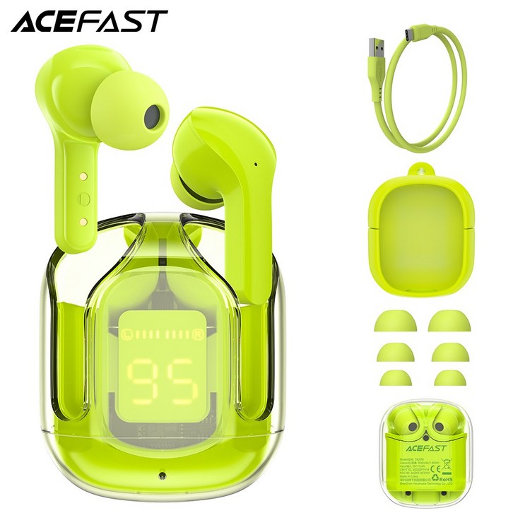 ACEFAST T6 블루투스 5.0 무선 이어버드 ENC 통화 소음 취소 스포츠 뮤직 이어폰, youth green