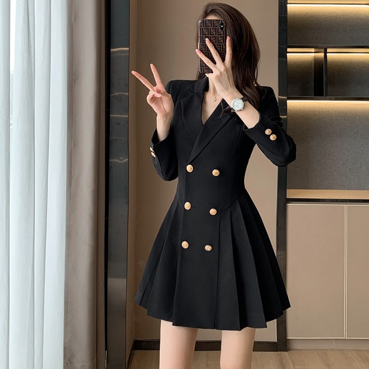 Wiseha  카라원피스 정장세트  미니스커트 플리츠스커트 자켓원피스