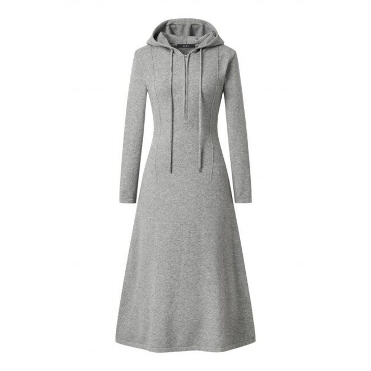 GGPX 반집업 후드 절개 플레어 롱 원피스 GODOW023D