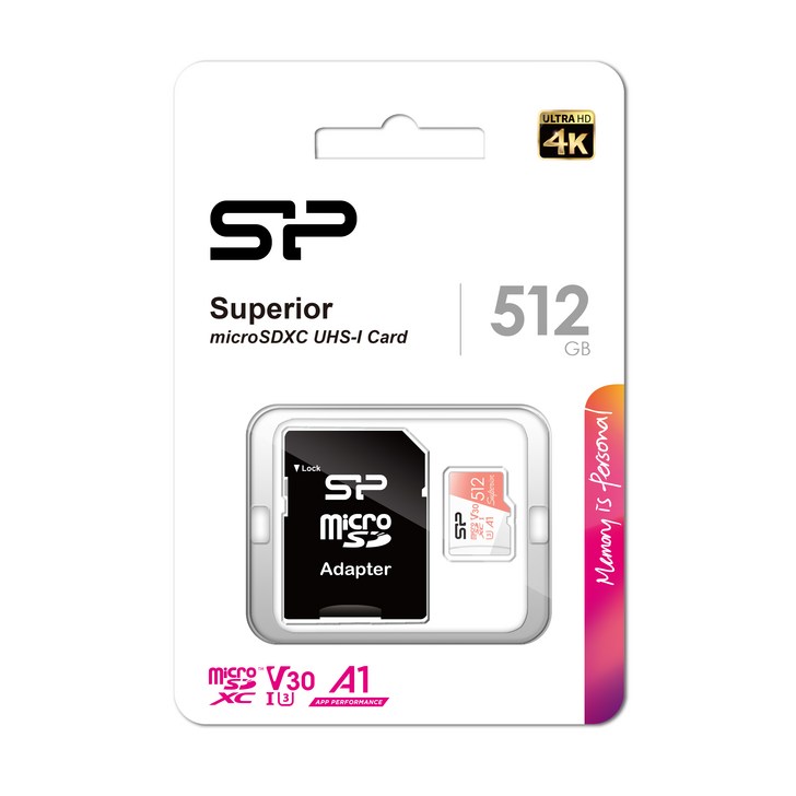 실리콘파워 micro SDXC Class10 Superior UHSI 4K U3 A1 V30, 512GB