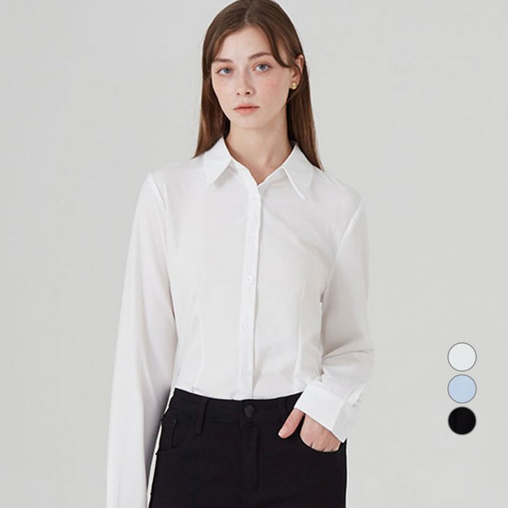 ELLE PARIS 여성용 슬림핏 구김없는 링클프리 셔츠 블라우스