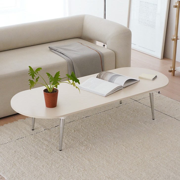 레몬트리 국내제조 E0 LPM 스틸 접이식 타원형 900 테이블, 바닐라 베이지