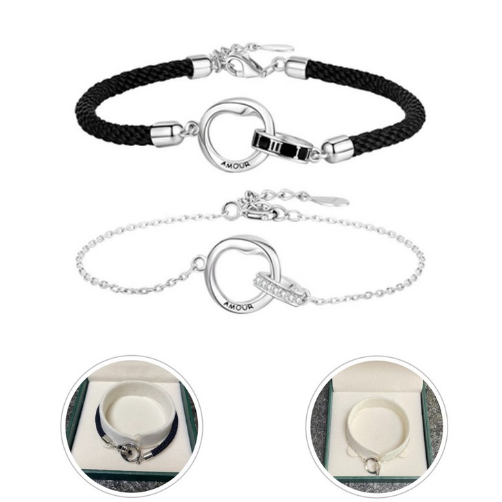 L에센셜 남녀 뫼비우스 커플 팔찌 세트 끝없는 사랑 우정 약속 보석상자2 쇼핑백2 포함