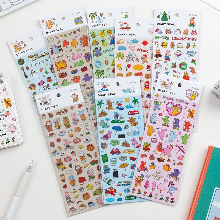 만수야 귀여운 곰돌이 사계절봄,여름,가을,겨울 스티커 다꾸 폰꾸 1세트 8종, 1set