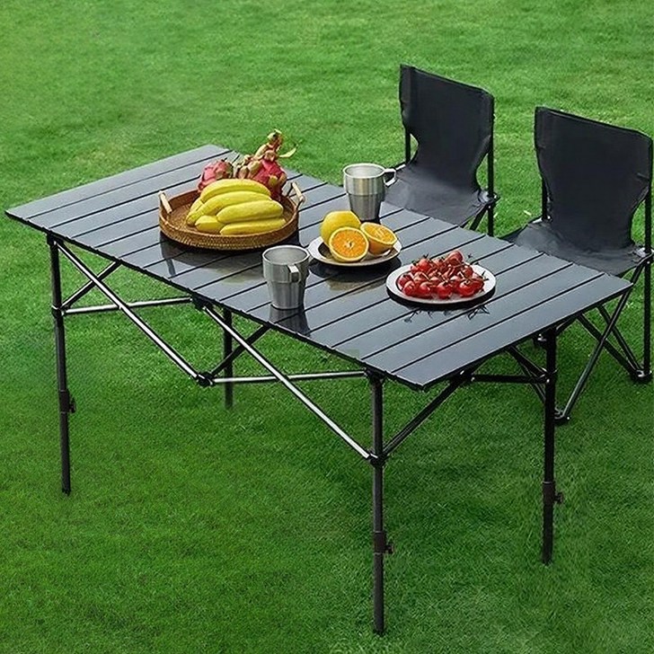 WildHeart 접이식 캠핑테이블 높이조절 경량 롤테이블, 블랙