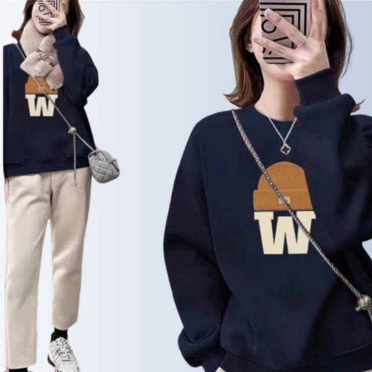 COSYEVNO 동계 여성 맨투맨 패션 루즈핏 빅사이즈 날염 라운드넥 긴팔티