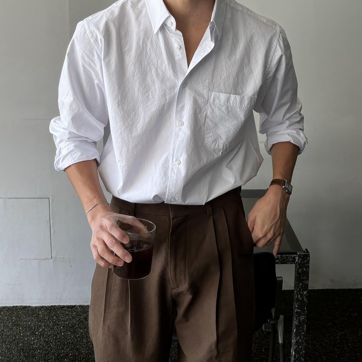 style dr 남성용 사계절 베이직 긴팔 셔츠 오버핏셔츠 캐주얼 셔츠