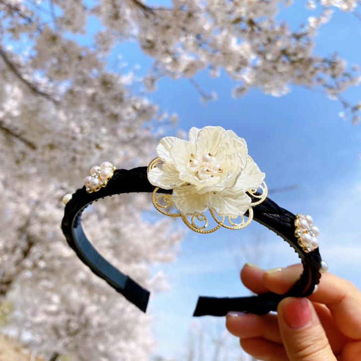 리본봄 심플 자개꽃 배씨 한복 머리띠